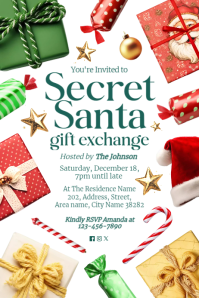 白色 Secret Santa Gift Exchange Affiche Template