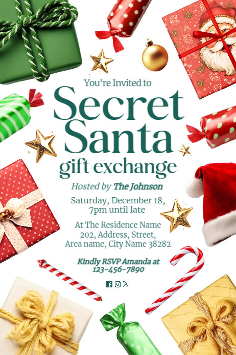 Secret Santa Gift Exchange Invite Template | PosterMyWall