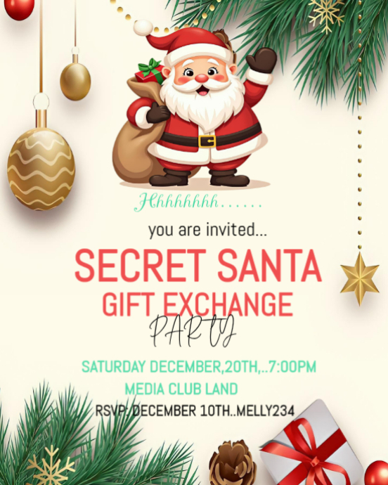 Secret santa gift exchange party flyer design Template | PosterMyWall