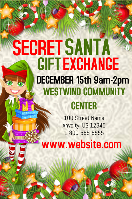 101 white elephant gift ideas Secret Santa Gift Exchange Template | PosterMyWall