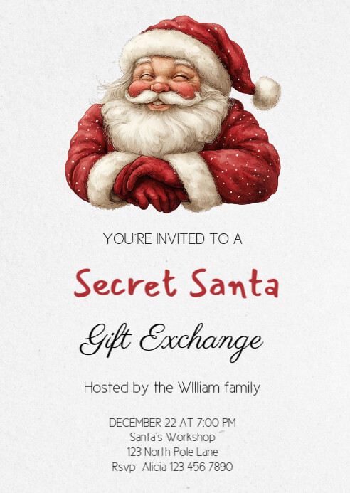 Santa Comic Invitations Secret Santa Invitation A6 Template | PosterMyWall