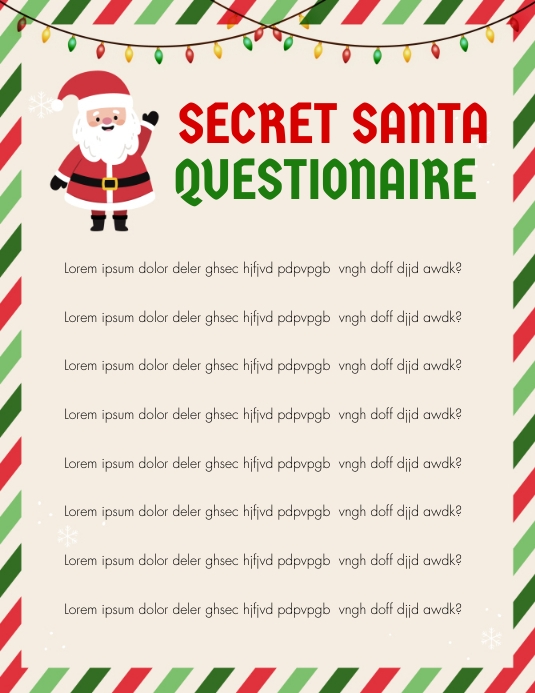 Secret Santa Questionnaire Printable editable Iflaya (Incwadi ye-US) template