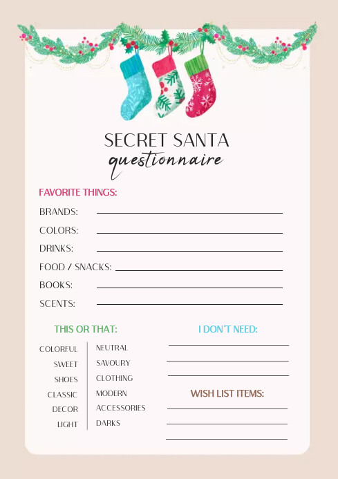 Secret Pal Questionnaire.pdf Secret Pal Questionnaire Secret Santa Bundle | Questionnaire, Sign Up