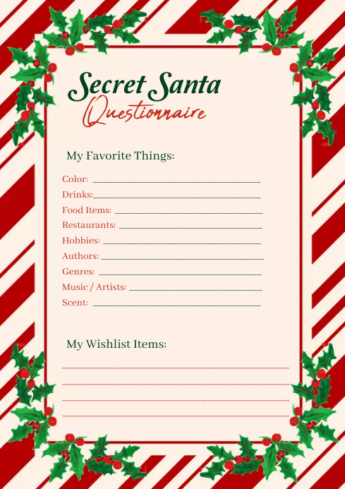 Secret Santa Template.pdf secret santa questionnaire printable template | PosterMyWall