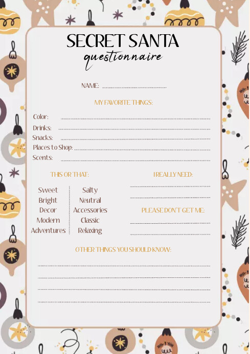 Secret Santa Template.pdf secret santa questionnaire printable template | PosterMyWall
