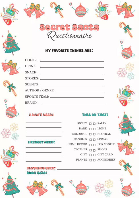 Secret Santa Template.pdf secret santa questionnaire printable TEMPLATE | PosterMyWall