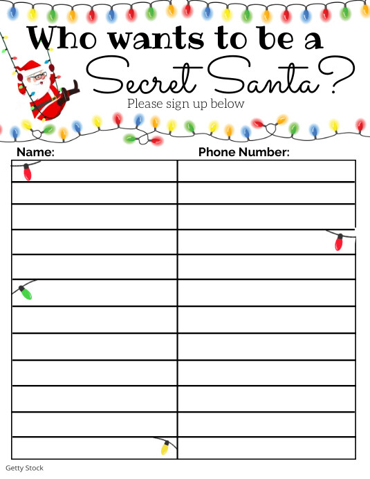 Secret Santa sign up sheet flyer poster event Pamflet (VSA Brief) template