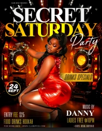 Secret saturday sexy ladies dj music night club disco party event promotion poster flyer template