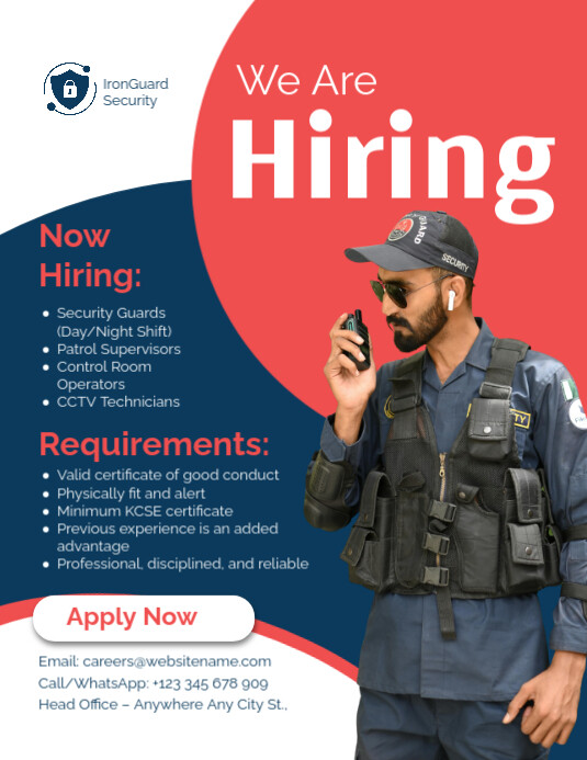 Security Guard Job Hiring Flyer Template Pamflet (VSA Brief)