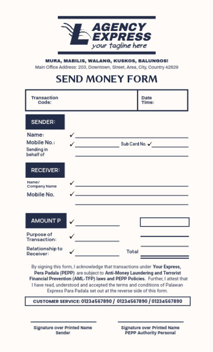 Send Money Form Template | PosterMyWall