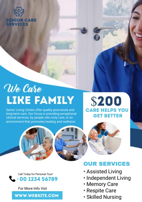 senior care assisted living flyer design A4 template