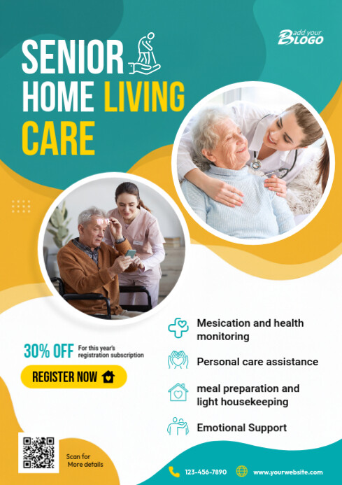 senior care assisted living flyer design A4 template
