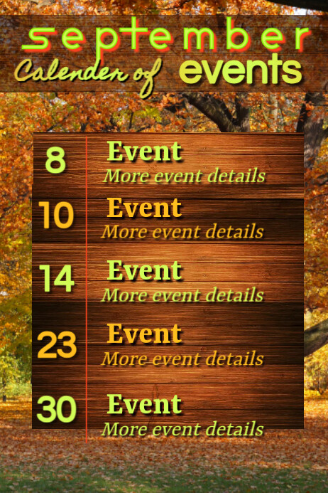 Copy of September Calendar of Events | PosterMyWall