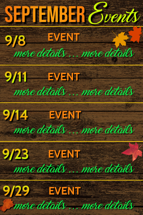 September Calendar of Events Template | PosterMyWall