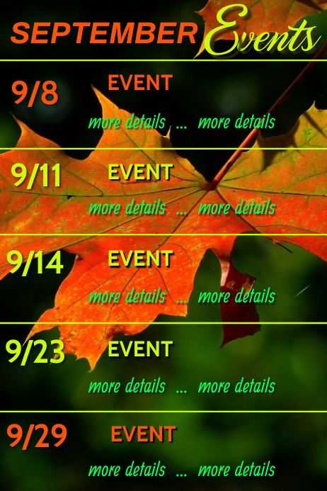September Calendar of Events Template | PosterMyWall