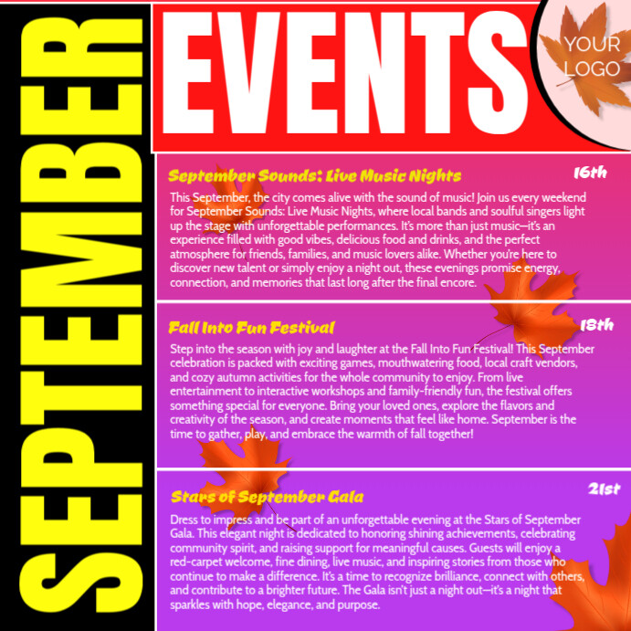 Copy of September event list | PosterMyWall