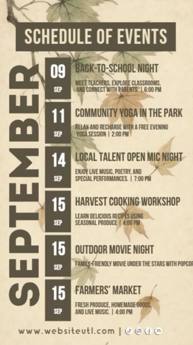 Copy of Calendar,September schedule,autumn schedule, event PosterMyWall