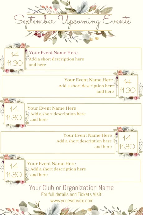 September Upcoming Events Calendar Template | PosterMyWall