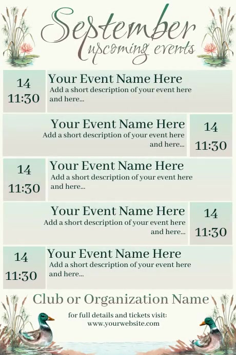 September Upcoming Events Calendar Template | PosterMyWall