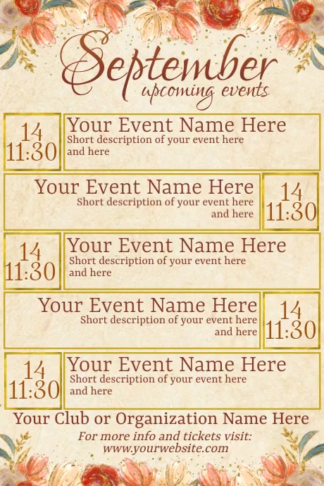 September Upcoming Events Calendar Template | PosterMyWall