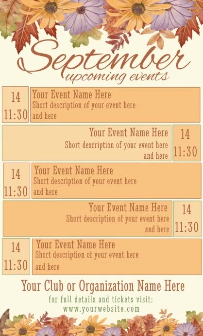September Upcoming Events Calendar Template | PosterMyWall
