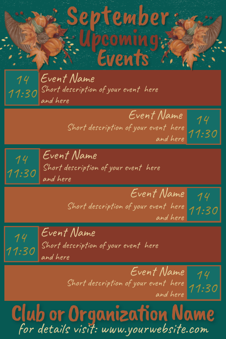September Upcoming Events Cornucopia Calendar Template | PosterMyWall