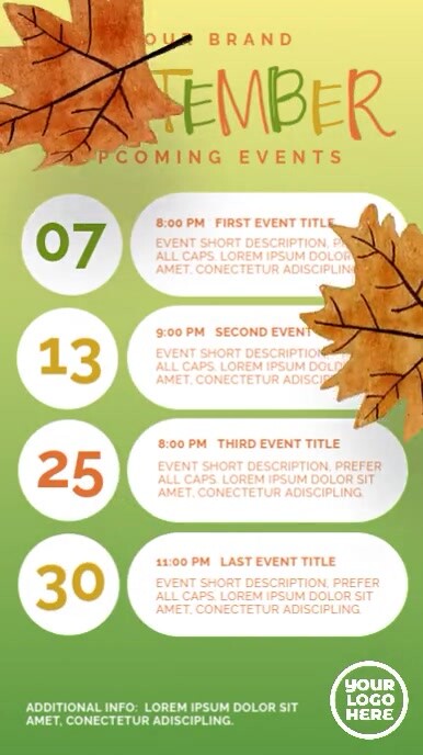 September Upcoming Events leaves animation Template | PosterMyWall