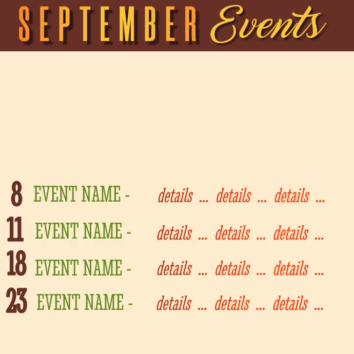 September Upcoming Events Video Template | PosterMyWall
