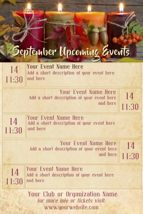 September Vintage Upcoming Events Calendar Template | PosterMyWall