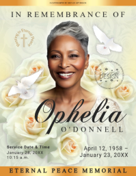 Serene Remembrance Women's Obituary Flyer in Soft Sage and Champagne Gold template