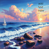 Serene Sunset at the Beach with Sailboat and Rocks Instagram-bericht template