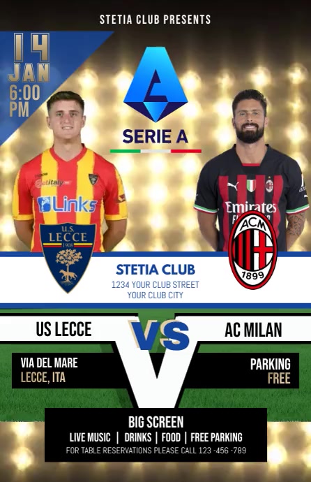 serie A, italy, US LECCE vs AC MILAN Tabloid template