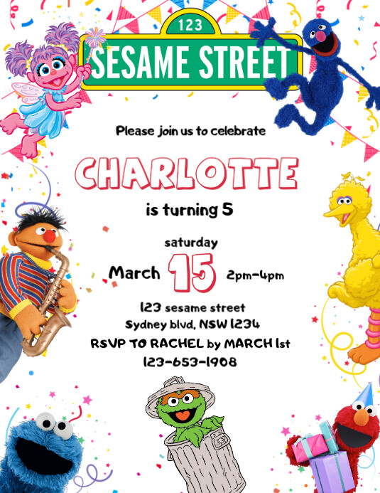 sesamestreetinspiredbirthdayinvitationflyer Template PosterMyWall
