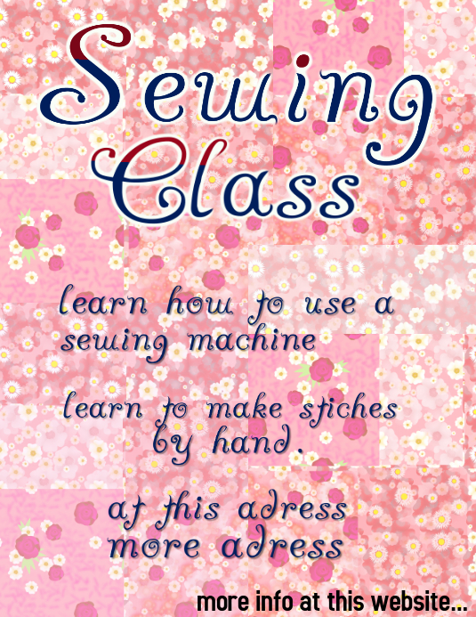 Sewing class flyer template with pink floral patchwork PosterMyWall