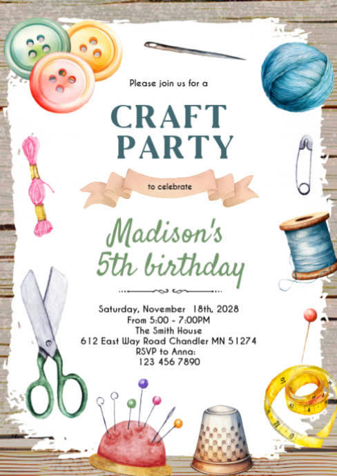 Craft Invitation Sample Sewing Craft Party Invitation Template | PosterMyWall