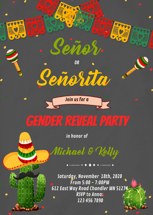 Señor Or Señorita Gender Reveal Invitation A6 template