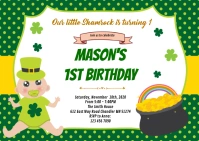 Shamrock birthday party invitation A6 template