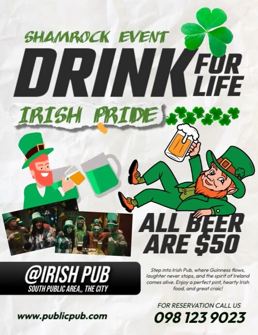 Invitation Pub Example Shamrock Pub Invitation Template | PosterMyWall