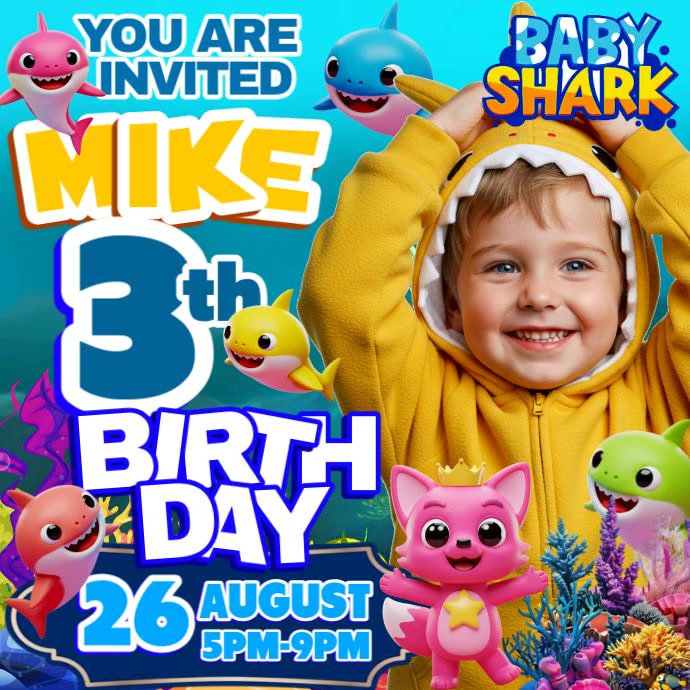 Shark Party Splash for Mike's 3rd Instagram Post template