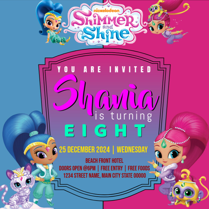 shimmer-and-shine-birthday-instagram-post-template-postermywall