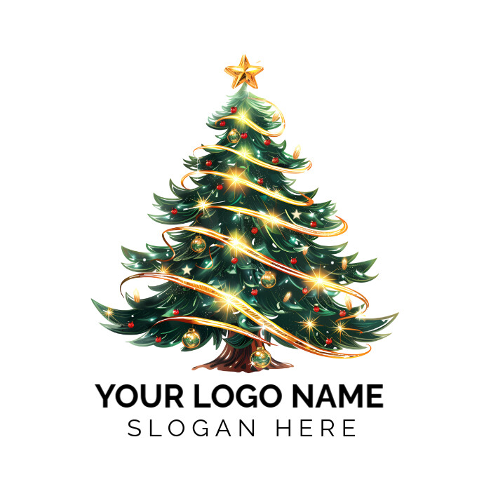 Shiny-golden-christmas-tree-vibrant-png-decoration-vector- Logo template