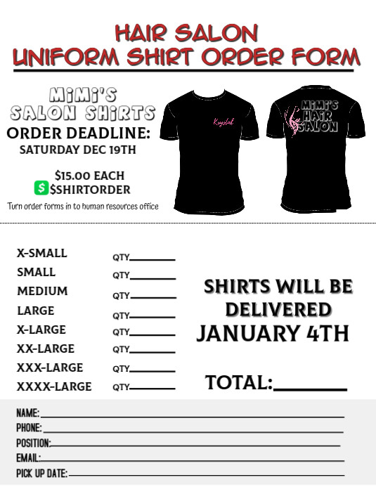 Copy of shirt order form PosterMyWall
