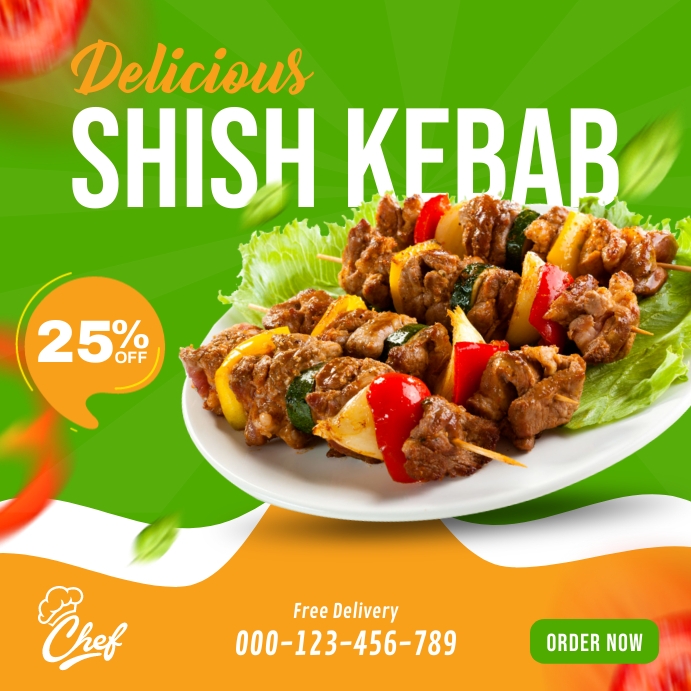 Shish Kebab Restaurant Post Publicação no Instagram template