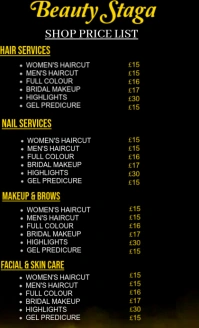 Shop price list for saloon barbers and makeup VSA Wetlik template