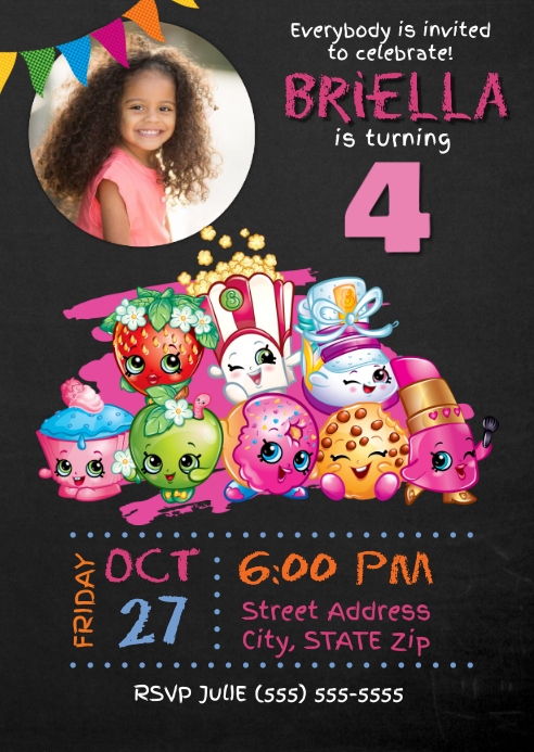 Shopkins Birthday Invitation A6 template