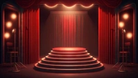 Show stage with red curtains spotlight illumination Business Card template
