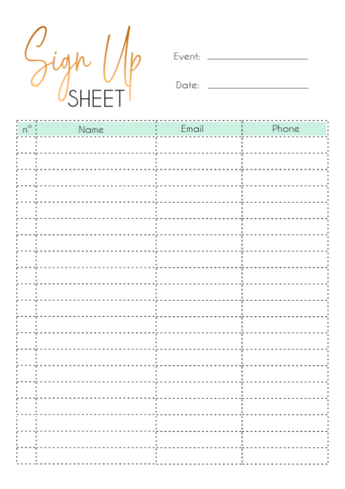 White Sign-up Sheet A4 Template | PosterMyWall