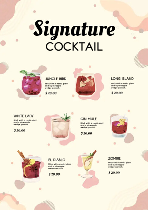 Signature Cocktail Menu Template | PosterMyWall