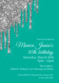 Silver Side Glitter Drip Invite A6 template