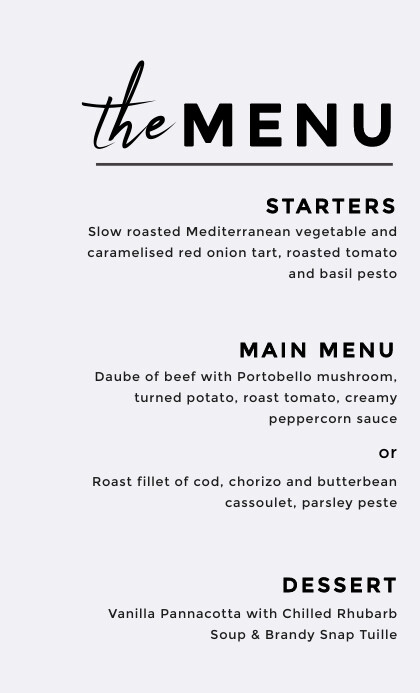 simple and elegant wedding menu template Legale USA